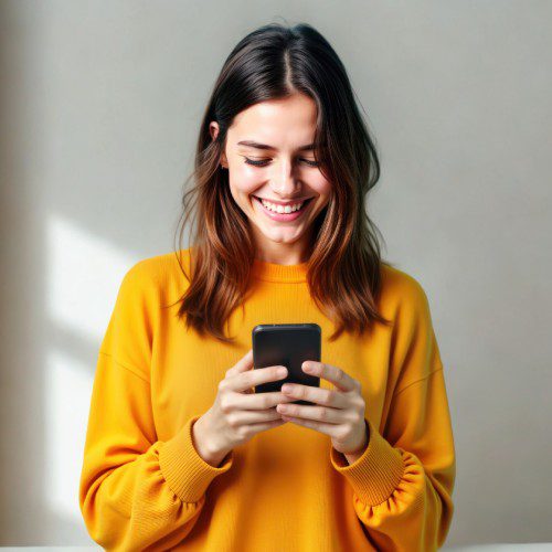 A woman using the Living Local app on her phone.